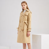 Sidiou Group Anniou Autumn And Winter New Women's Windbreaker Jacket Fashion Elegant Long-Sleeved  Solid Color Jacket Double-Breasted Long Outdoor Sports Windproof Warm Coat