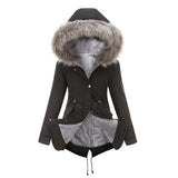 Sidiou Group Anniou Fashion Women's Mid-length Cotton Jacket Hooded Loose Solid Color Coat Winter Warm and Fleece Jacket with Drawstring