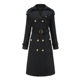 Sidiou Group Anniou Autumn And Winter New Women's Windbreaker Jacket Fashion Elegant Long-Sleeved  Solid Color Jacket Double-Breasted Long Outdoor Sports Windproof Warm Coat