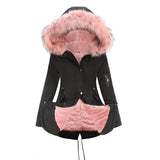 Sidiou Group Anniou Fashion Women's Mid-length Cotton Jacket Hooded Loose Solid Color Coat Winter Warm and Fleece Jacket with Drawstring