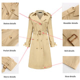 Sidiou Group Anniou Autumn And Winter New Women's Windbreaker Jacket Fashion Elegant Long-Sleeved  Solid Color Jacket Double-Breasted Long Outdoor Sports Windproof Warm Coat