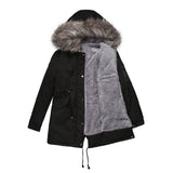 Sidiou Group Anniou Fashion Women's Mid-length Cotton Jacket Hooded Loose Solid Color Coat Winter Warm and Fleece Jacket with Drawstring