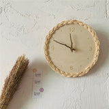 Sidiou Group Fashion Handmade Linden Plank Rattan Creative Round Digital Silent Clock Homestay Simple Decorative Wall Clocks For Bedroom Home Decor