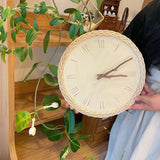 Sidiou Group Fashion Handmade Linden Plank Rattan Creative Round Digital Silent Clock Homestay Simple Decorative Wall Clocks For Bedroom Home Decor