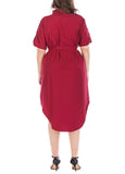 Sidiou Group Women Shirt Dress Turn-down Collar Short Sleeves Button Slim Casual Dress