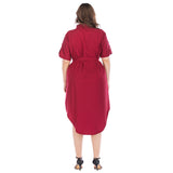 Sidiou Group Women Shirt Dress Turn-down Collar Short Sleeves Button Slim Casual Dress