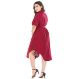 Sidiou Group Women Shirt Dress Turn-down Collar Short Sleeves Button Slim Casual Dress