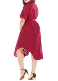 Sidiou Group Women Shirt Dress Turn-down Collar Short Sleeves Button Slim Casual Dress