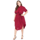 Sidiou Group Women Shirt Dress Turn-down Collar Short Sleeves Button Slim Casual Dress