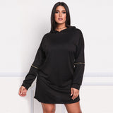 Sidiou Group Women Plus Size Long Sweatshirt Hooded Dress Solid  Casual Slim Hoodies Mini Dress