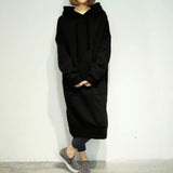 Sidiou Group New Women Loose Long Sweatshirt Solid Long Sleeve Pockets Split Casual Warm Hoodies