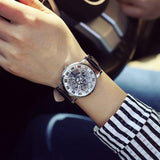 Sidiou Group Leather Wrist  Hollow Out Watch Casual Women Men Quartz  Synthetic Band Watch