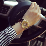 Sidiou Group Leather Wrist  Hollow Out Watch Casual Women Men Quartz  Synthetic Band Watch