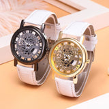 Sidiou Group Leather Wrist  Hollow Out Watch Casual Women Men Quartz  Synthetic Band Watch