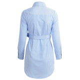 Sidiou Group Women Striped Shirt Dress Floral Embroidered Button Down Waist Strap Casual Blouse