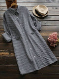Sidiou Group Womens Striped Dress Ladies Long Sleeve Long Tops Roll Sleeve Button Down Dress