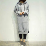 Sidiou Group New Women Loose Long Sweatshirt Solid Long Sleeve Pockets Split Casual Warm Hoodies