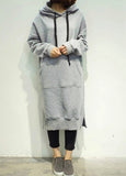 Sidiou Group New Women Loose Long Sweatshirt Solid Long Sleeve Pockets Split Casual Warm Hoodies