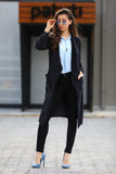 Pocketed Long Black Kimono Jacket