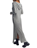 Sidiou Group Women Long Sleeve V Neck Hoodie Solid Color Split Long Dress