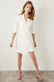 Sidiou Group Waist Detail Ecru Jacket Dress
