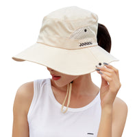 Sidiou Group Anniou Summer Women Hiking Camping Wide Brim Ponytail Fishing Hat UPF40+ UV Protection Wide Brim Sun Hat Foldable Mesh Bucket Hat