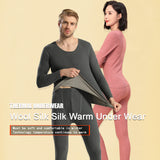Sidiou Group Winter Woolen Silk Warm Soft Stretch Long Johns For Men And Women 2 Piece Bottoming Shirt And Leggings Thermal Underwear Set