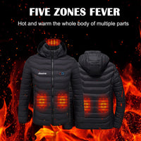 Sidiou Group 5 Zones USB Electric Heated Jacket For Men Women Winter Outdoor Warm Detachable Hood Coat Waterproof Heating Down Cotton Jacket