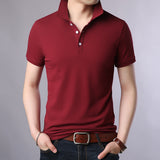 Sidiou Group Summer Men Lapel Pearl Cotton Solid Color Slim Short-sleeved fashion T-shirt Polo Shirt
