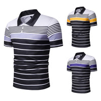 Sidiou Group New Summer Men Contrast Color Striped Slim Lapel Casual t-shirt
