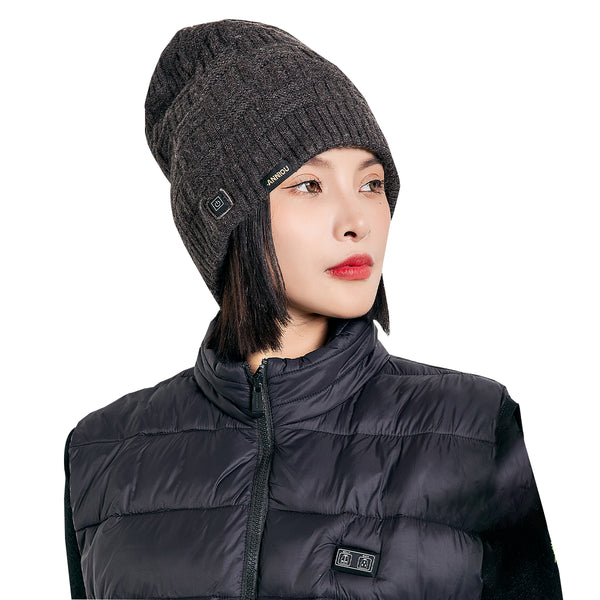 Sidiou Group Winter Outdoor Carbon Fiber Heated Knitted Hat 3.7V 3400mAh Rechargeable Heat Caps For Women Washable Warm Electric Heating Beanie Cap