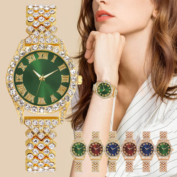 Sidiou Group Fashion Luxury Rhinestone Roman Numerals Women Watch Waterproof Stainless Steel Bracelet Ladies Wristwatches