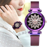 Sidiou Group Personality Romantic Starry Sky Women Magnetic Buckle Watches Fashion Ladies Rhinestone Flower Steel Mesh Belt Quartz Watch