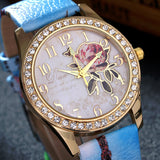 Sidiou Group Fashion Ladies Watches Women Printed Flower Luxury Casual Quartz Leather Wrist Watch Female Rhinestone Dress Watch