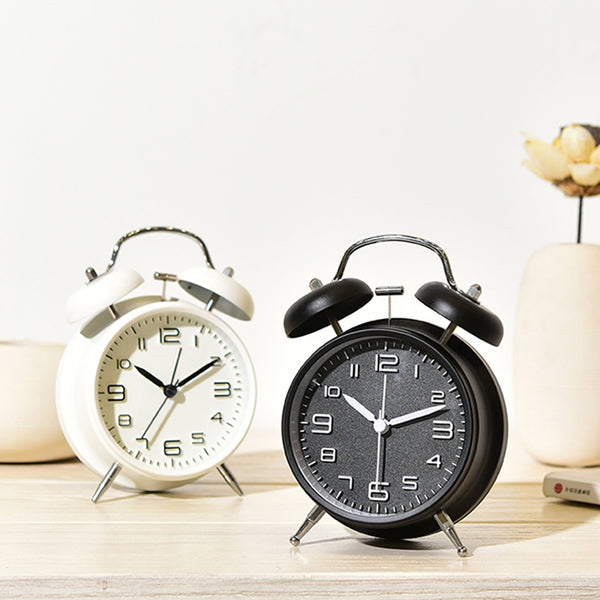 Wholesale Dropshipping 4 inch Twin Bell Vintage Alarm Clocks Metal Frame 3D Dial With Backlight Function Desk Table Clock For Home & Office