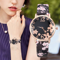 Sidiou Group Girls Luxury Watch Women New Fashion Embossed Flowers Small Fresh Printed Belt Dial Watch Female Student Quartz Watches