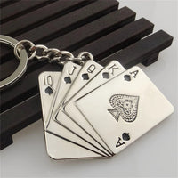 Sidiou Group Manufacturer Fashion Men Mini Playing Cards Pendant Keychain Unisex Creative Vintage Metal Flush Poker Car Key Holders Decor