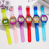 Multifunction Fashion Watch LED Luminous Waterproof Digital Women Men Colorful Electroplating Square Sports Transparent Strap Alarm WristWatches