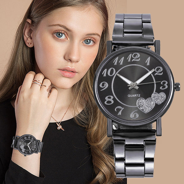 Sidiou Group Wholesale Casual Luxury Crystal Women Black Watch Steel Belt Ladies Rhinestone Quartz Wristwatch Alloy Strap Gift Dress Watches