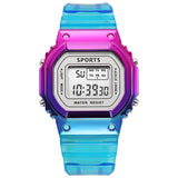 Multifunction Fashion Watch LED Luminous Waterproof Digital Women Men Colorful Electroplating Square Sports Transparent Strap Alarm WristWatches