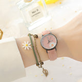 Sidiou Group Hot Sales Retro Dress Women's Watch Daisy Flowers Cute Ladies Wrist Watch Bracelet Set Casual Matte Leather Female Watches