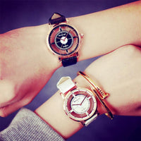 Sidiou Group Hot Sale Fashion Women Watch Gift Girls Luxury Unique Stylish Double Hollow Lady Watches Elegant Casual Black Quartz Wristwatch
