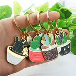 Sidiou Group Lovely Metal Cactus Pot Keychain Birthday Gift Succulent Plants Keyrings For Women Purse Decorative Pendant Accessories