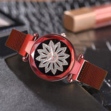 Sidiou Group Personality Romantic Starry Sky Women Magnetic Buckle Watches Fashion Ladies Rhinestone Flower Steel Mesh Belt Quartz Watch