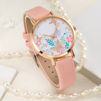 Sidiou Group Hot Sale Ladies Watches Leather Strap Butterfly Printed Gold Plated Female Student Watch Fashion Simple Fine Quartz Watch