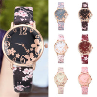 Sidiou Group Girls Luxury Watch Women New Fashion Embossed Flowers Small Fresh Printed Belt Dial Watch Female Student Quartz Watches