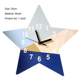 Dropshipping Creative Battery-operated Wall Clocks Noise-free Wood Nordic Style Geometric Design Pentagram Silent Hanging Clock For Kids