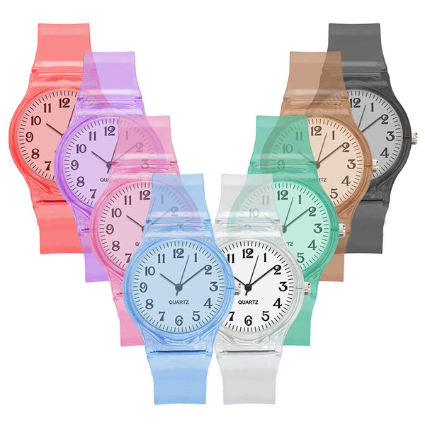 Sidiou Group New Fashion Female Male Wristwatches Couple Kids Watches Transparent Candy Color Plastic Band Casual Quartz Watch