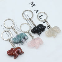 Sidiou Group Natural 3D Carving Stone Crystal Keychain Cute Elephant Women Handbag Wallet Key Ring Accessories With Stainless Steel Keyring