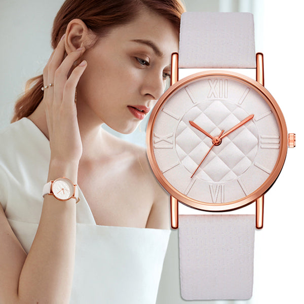 Sidiou Group Fashion Luxury Top Brand Women Leather Band Dress Quartz Wrist Watches Stylish Round White Casual Ladies Wristwatch
